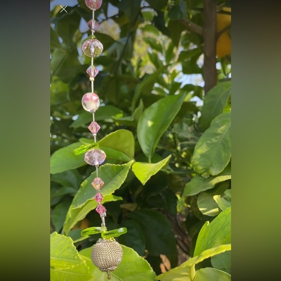 Pink crystal sun catcher with various crystal, glass and metal beads/accents - Picture 7 of 11